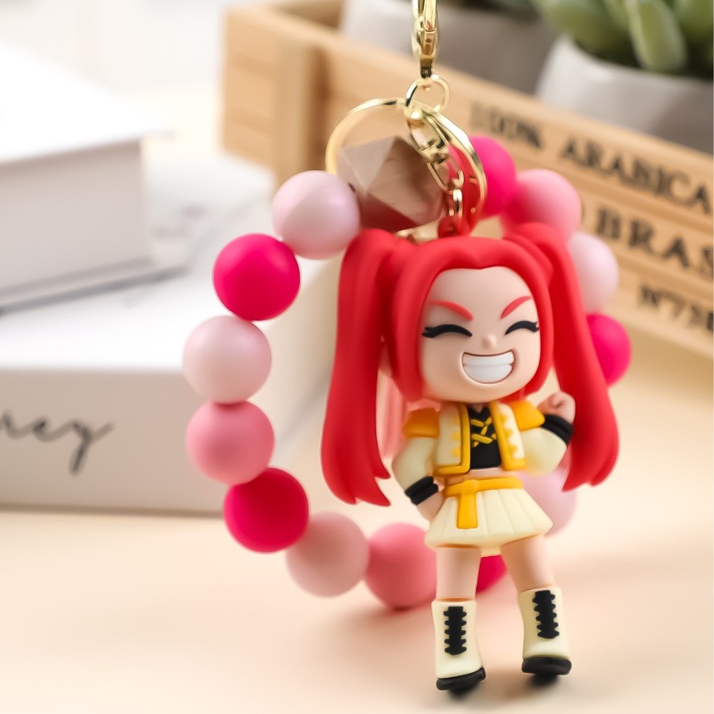 Cartoon Monster Hunt Witch Squad KPOP Charm Silicone Frisado Chaveiro 2 Em 1 Pulseira E Bolsa Acessório Bonito Estilo An