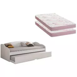 Colchão Solteiro Physical Ortobom (2un) + Sofá Cama Funny II c/ Auxiliar Branco