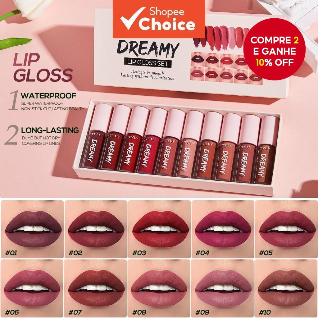 10 peças conjunto de gloss labial fosco: batom à prova d'água e de longa duração, batom hidratante para mulheres,
