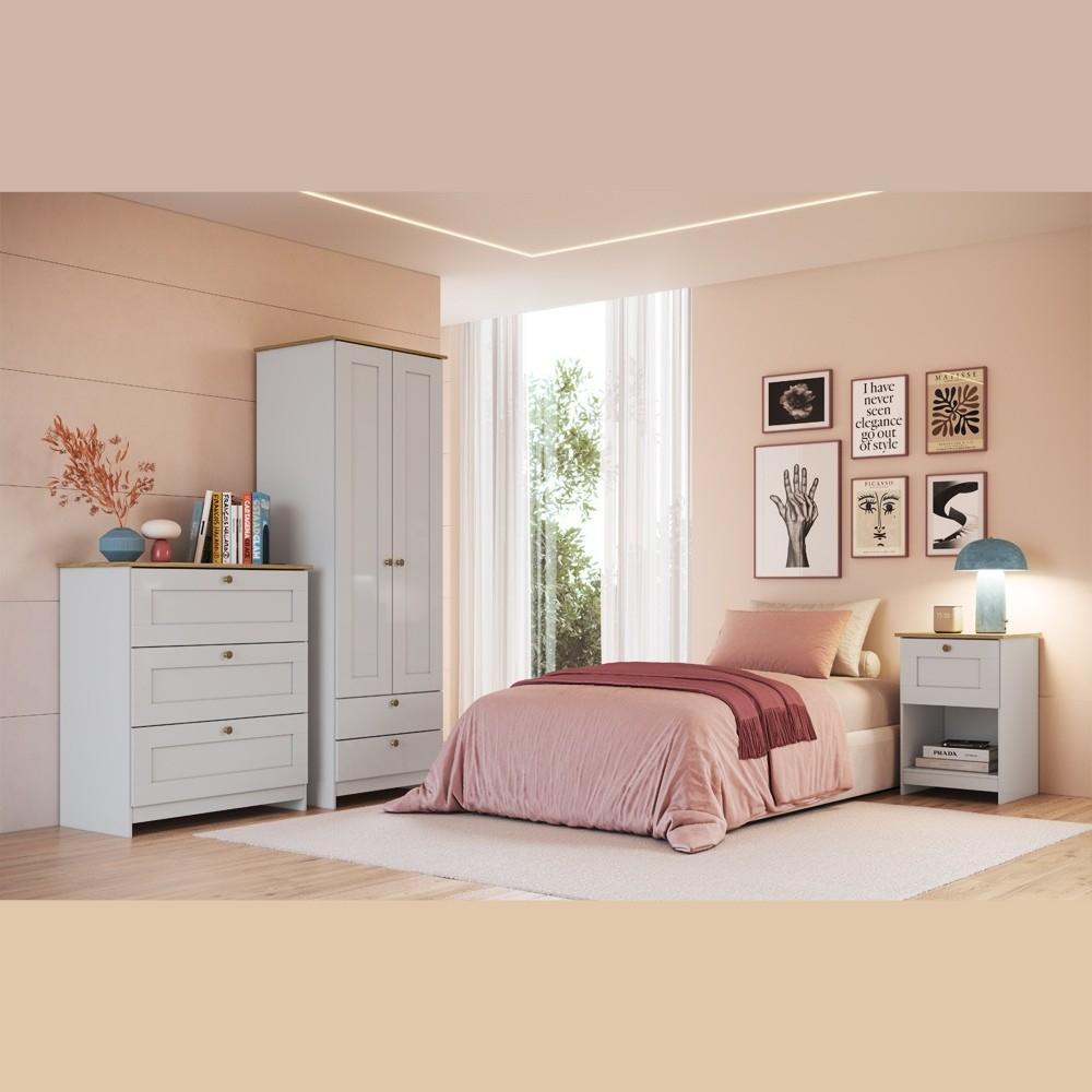 Conjunto Quarto Solteiro Completo 3 Peças 2 Portas 6 Gavetas Americano Cor Branco Decibal — imagem 2 de 2