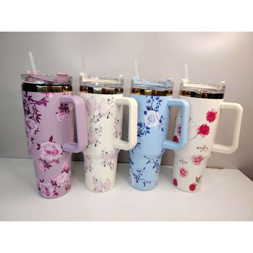 Garrafa Térmica Aço Inoxidavel com Canudo Floral Flores 1200ml VK-002 em Oferta na Shopee