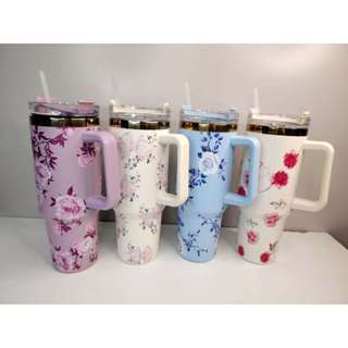 Garrafa Térmica Aço Inoxidavel com Canudo Floral Flores 1200ml VK-002 em Oferta na Shopee