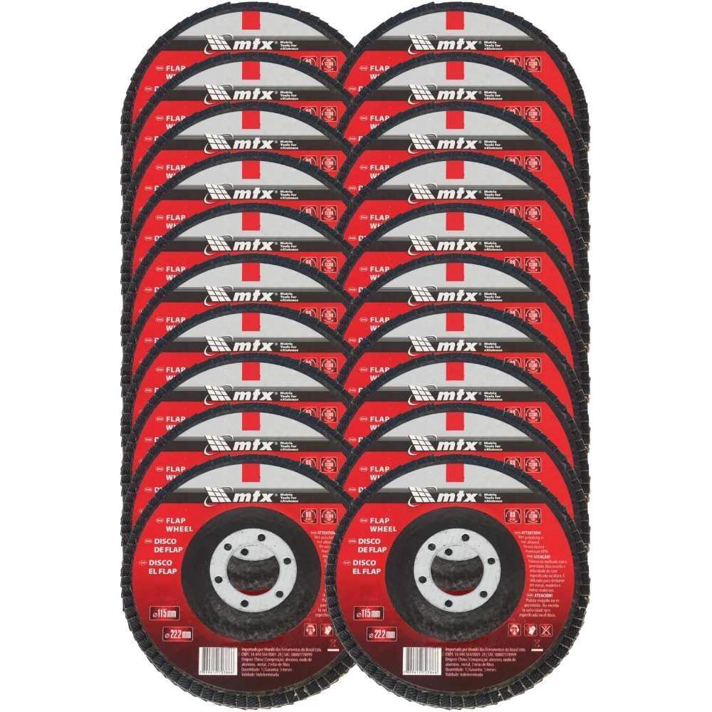 Disco de Lixa Flap 4,1/2 POL Grana 60 Kit Com 20 Unidades MTX