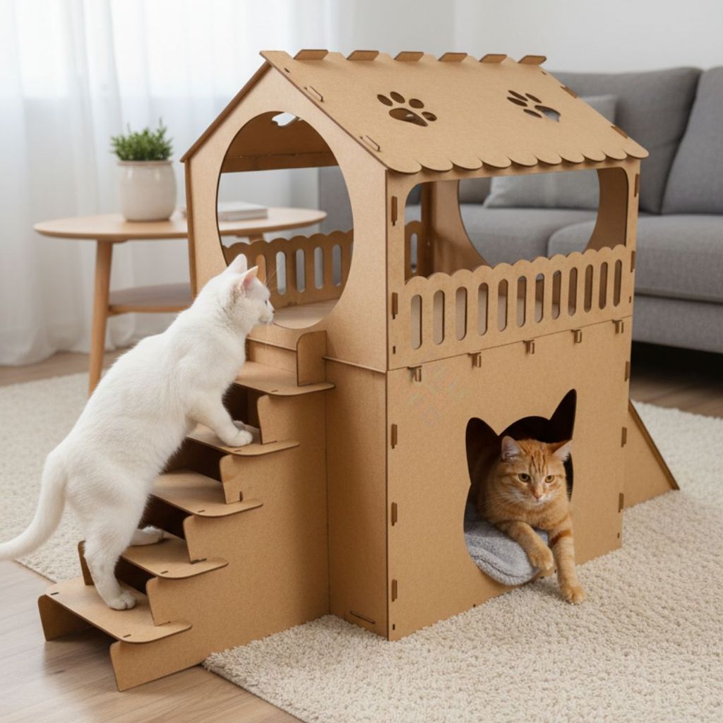 Playground Para Pet Gatos Casa Duplex Com Rampa Antiderrapante Escada E Carpete em Oferta na Shopee