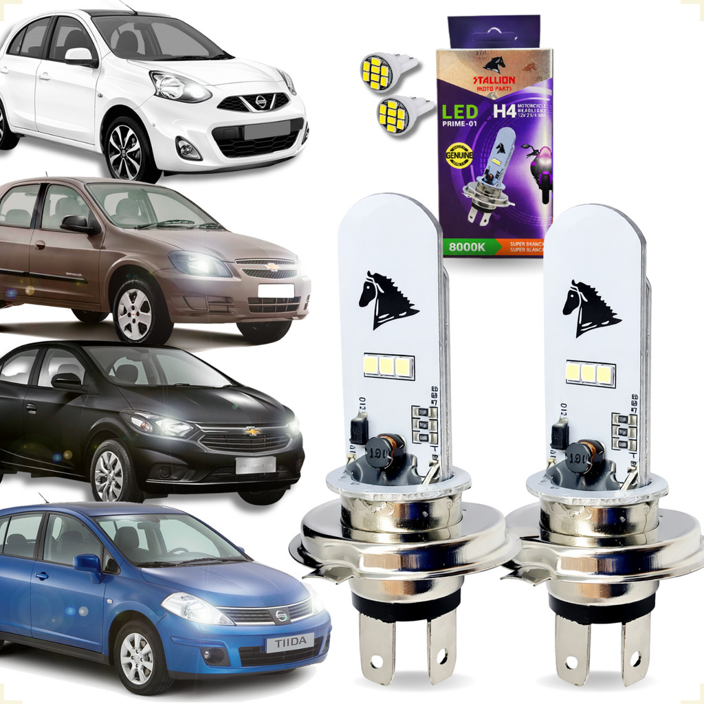 Lampada Farol Alto Baixo Led H4 Carro Celta Prisma Tiida March 8000k Stallion Efeito Xenon Original