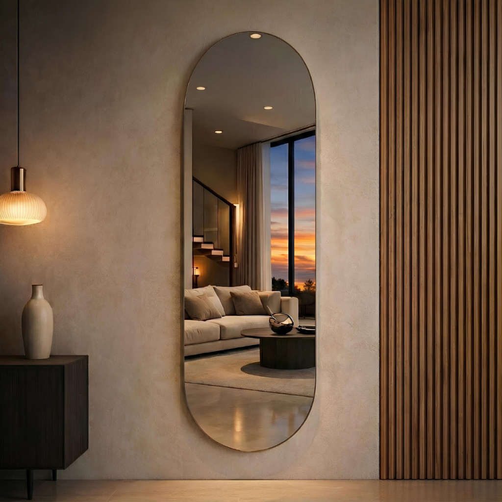 Espelho Lopazzi Solis Oval 150x40cm Luxo Minimalista Sala Quarto Lavabo Qualidade Premium