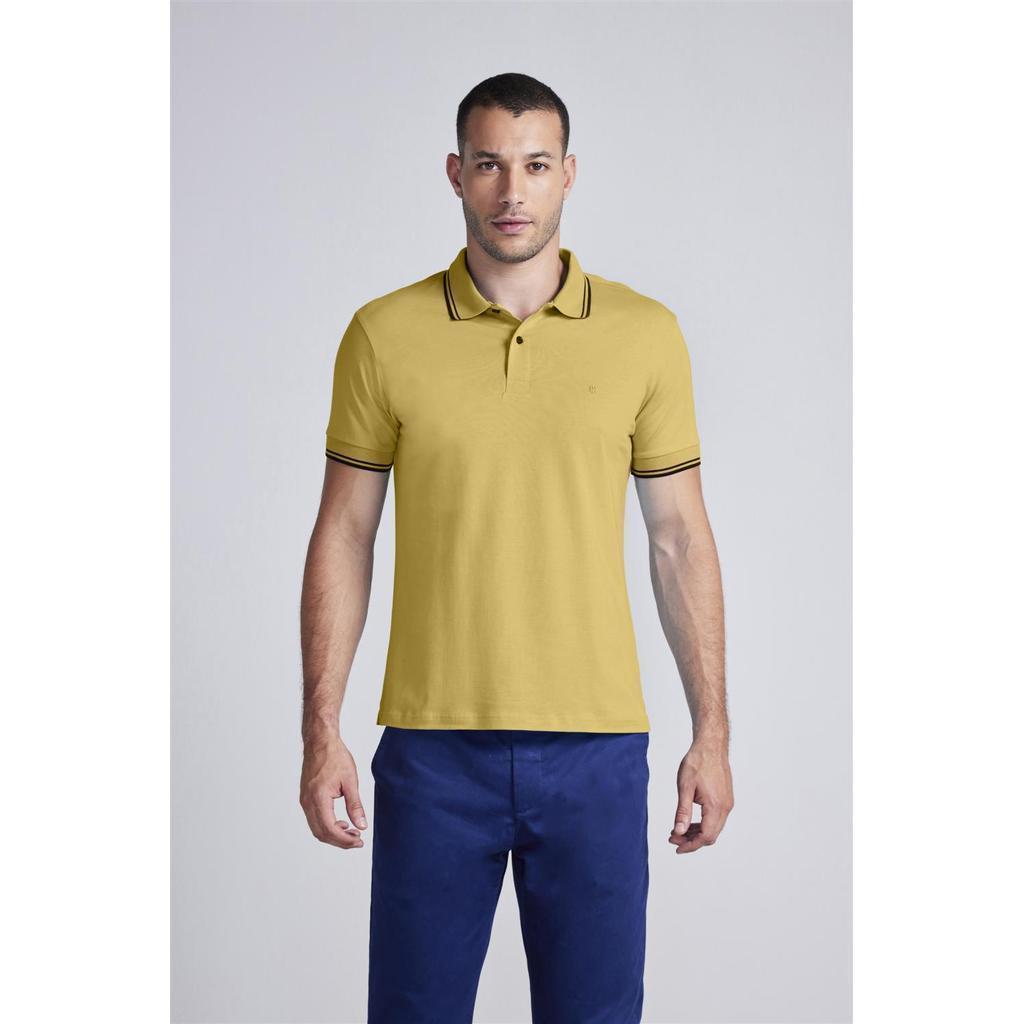 Polo Manga Curta Malha Básica Slim Fit - Amarelo Mostarda