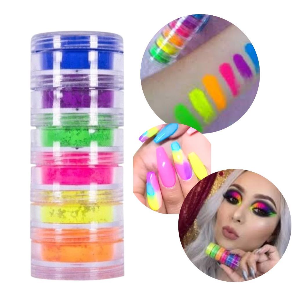 Pigmento Neon em Pó – Torre com 6 Unid Tinta Facial e para Unhas