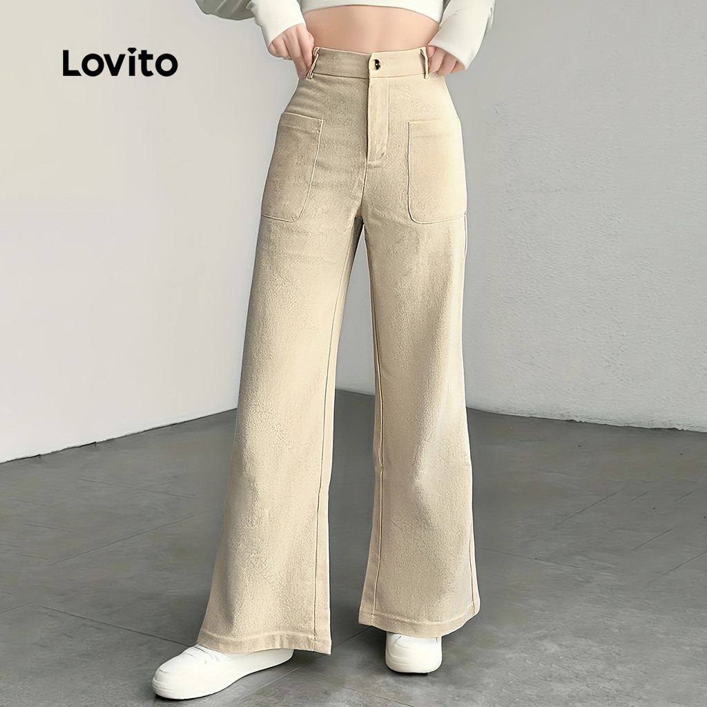 Lovito Calça Casual com Bolso Primavera/verão Cáqui para mulheres LK2EDD130 em Oferta na Shopee