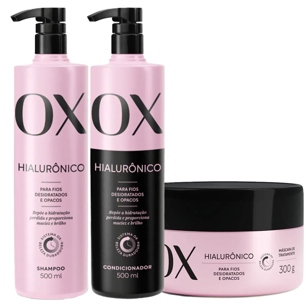 Kit OX Shampoo 500ml, Condicionador 500ml e Máscara 300ml Hialurônico em Oferta na Shopee