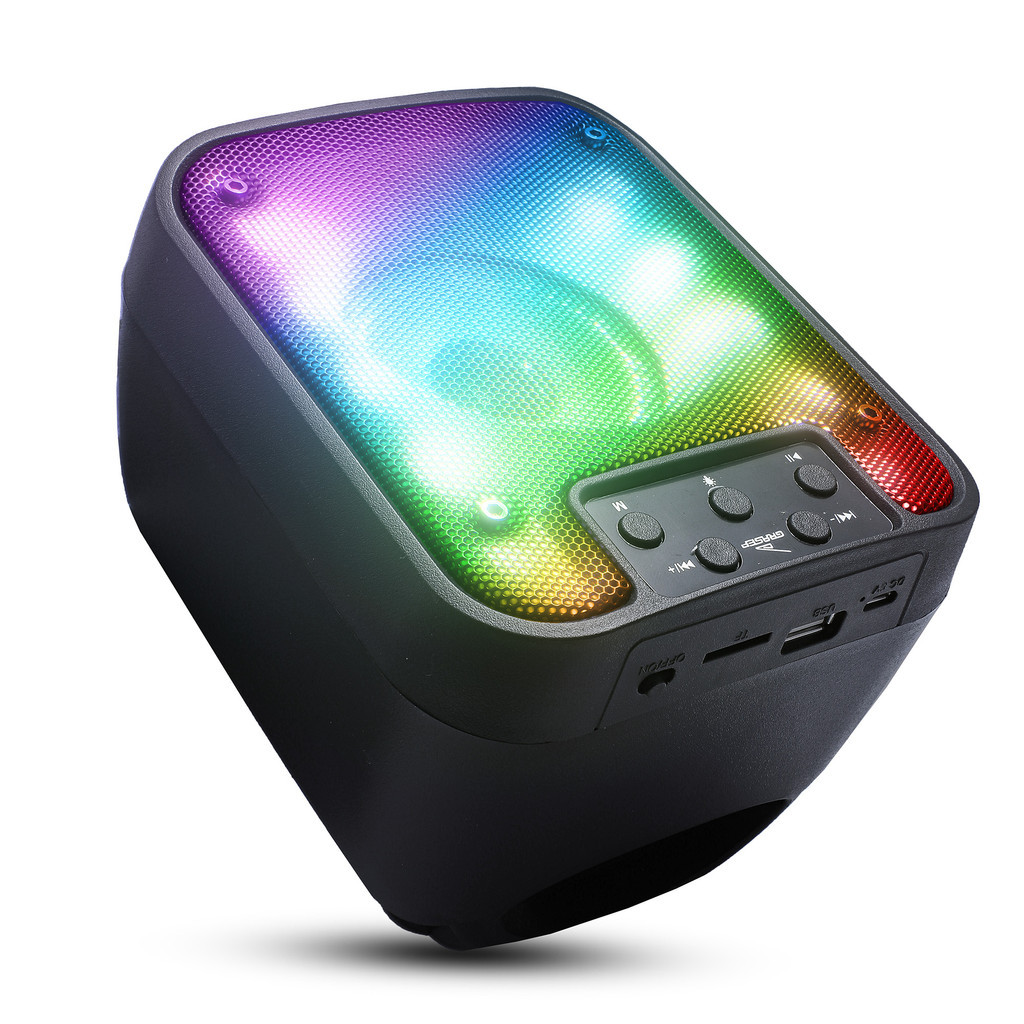 Caixa De Som Bluetooth Painel LED RGB Rádio AM Integrado Alça Resistente 8W Potência Alta Amplificada