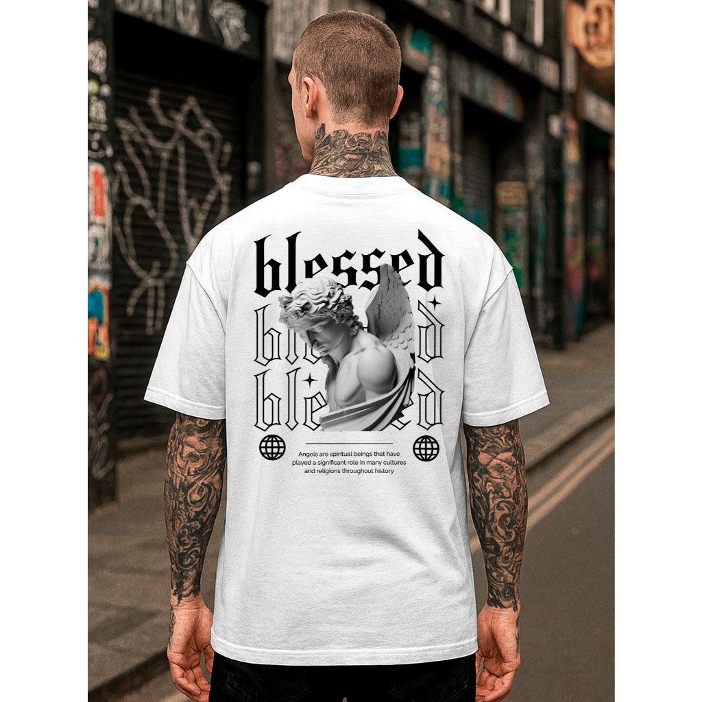 Camiseta Oversized Masculina Streetwear Blessed Camisa Algodão Premium Unissex 26.1