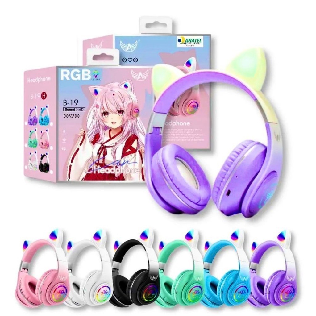 Fone de Ouvido Sem Fio Bluetooth Gatinho Altomex – LED Colorido – Confortável e Estéreo