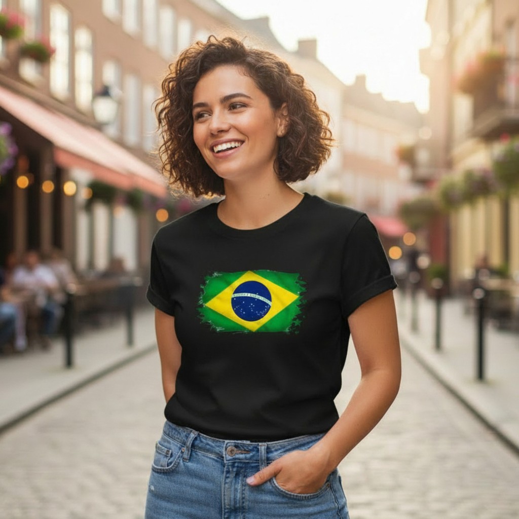 Blusa Feminina Baby Look Bandeira do Brasil Algodão P ao GG
