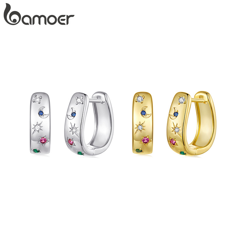 Brincos Bamoer 2 Cores Zircão Colorido Para Mulheres Meninas Joias Da Moda