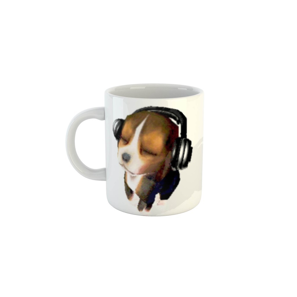 Caneca Engraçada Doguinho ouvindo Música Meme