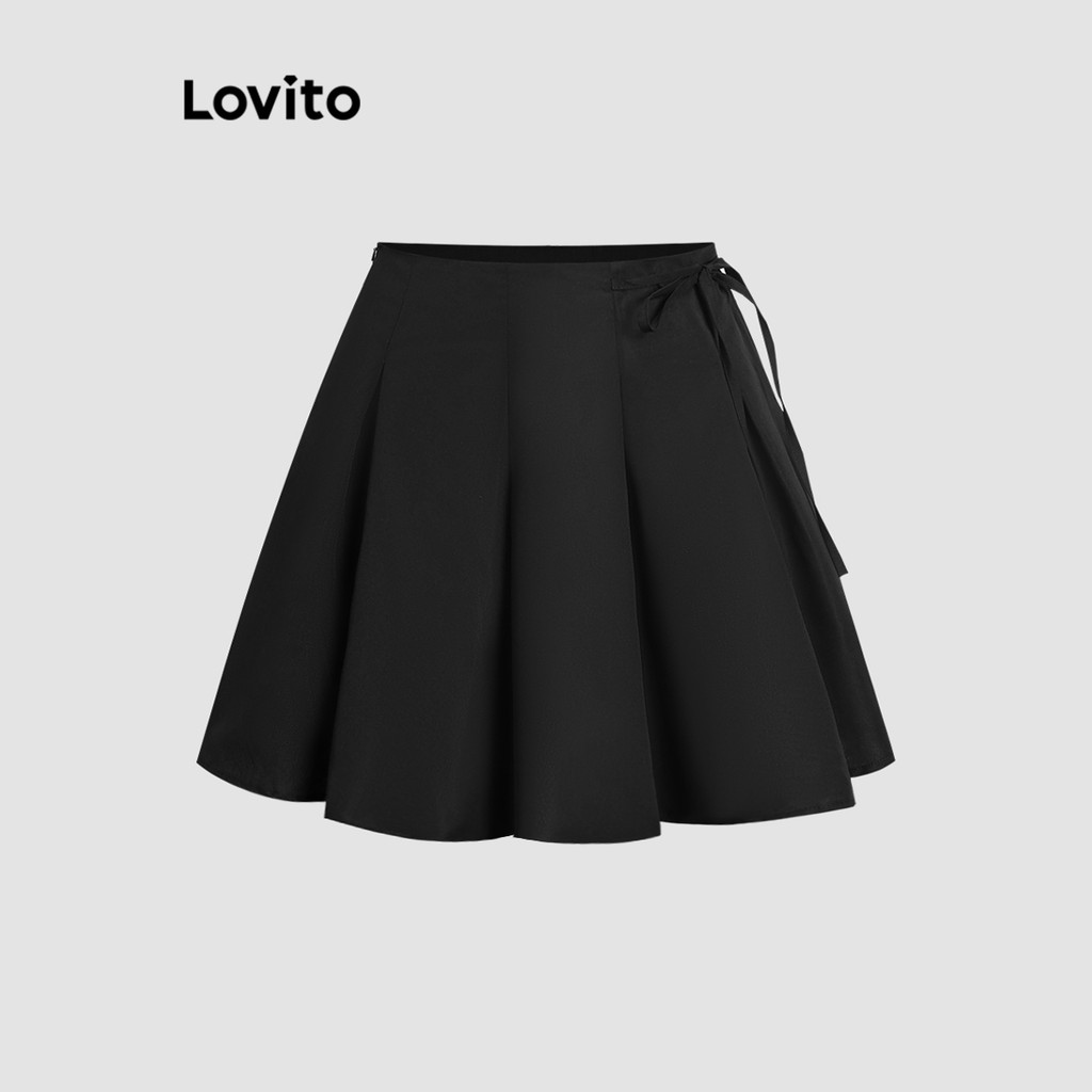 Lovito Saias Formais Lisas Plissadas Com Gravata Frontal Para Mulheres L117AD280 em Oferta na Shopee