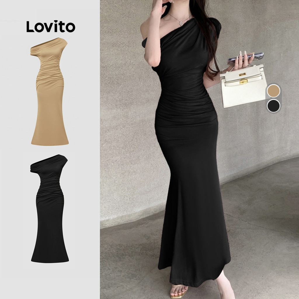 Lovito Vestido assimétrico simples elegante para mulheres L112ED479 em Oferta na Shopee