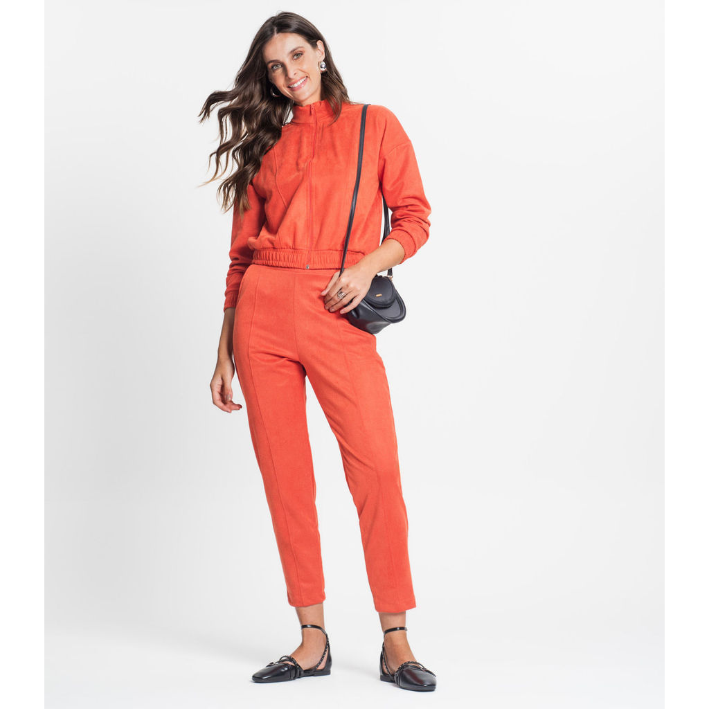 Calça Feminina Em Suede Sarjado Rovitex Laranja