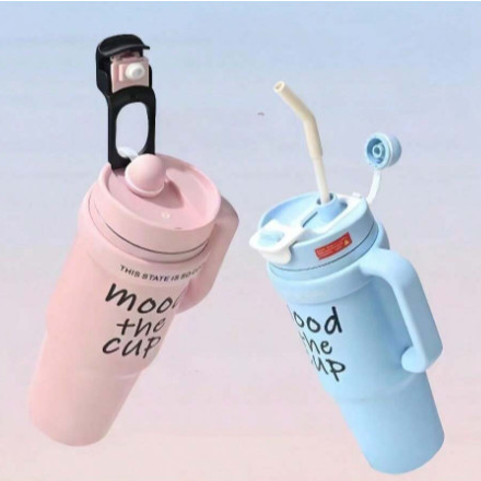 Térmico Copo  com Canudo de Inox 900ml  Alça Isolamento Térmico Academia com tampa 2 funções