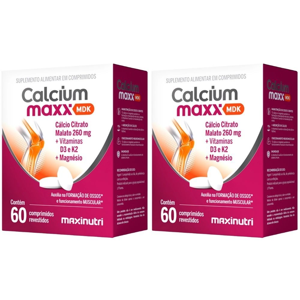 KIT 2X CALCIUM MAXX MDK ( Cálcio Citrato Malato + Magnésio + Vitaminas D3 e K2) 60 comprimidos - Maxinutri