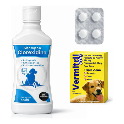 Antipulgas Carrapatos Para Cães Médios/Grandes 15kg a 30kg - Ivermectina 6mg + Shampoo Clorexidina