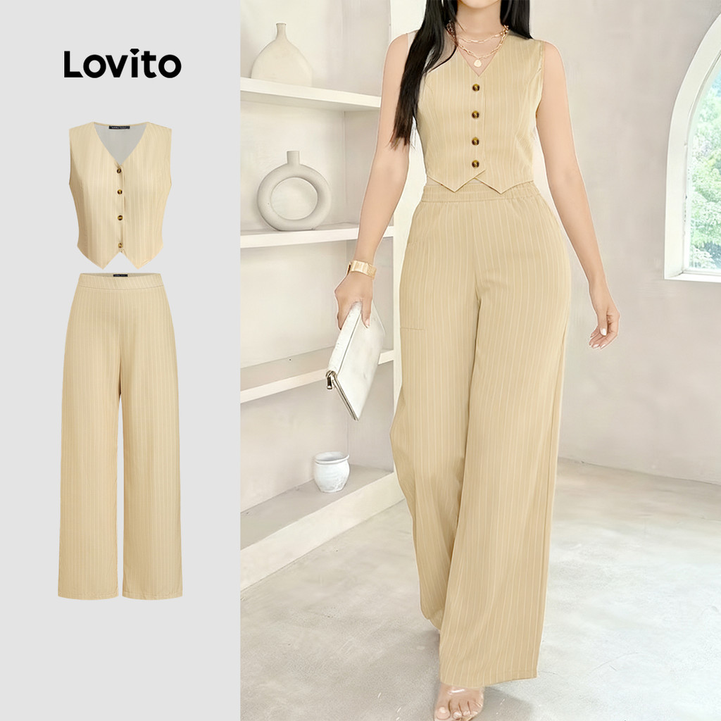Lovito  Tops Elegantes ou Fundos com Frente Dividida Padrão Primavera/verão Calças Cáqui para Mulheres L171ED509 em Oferta na Shopee