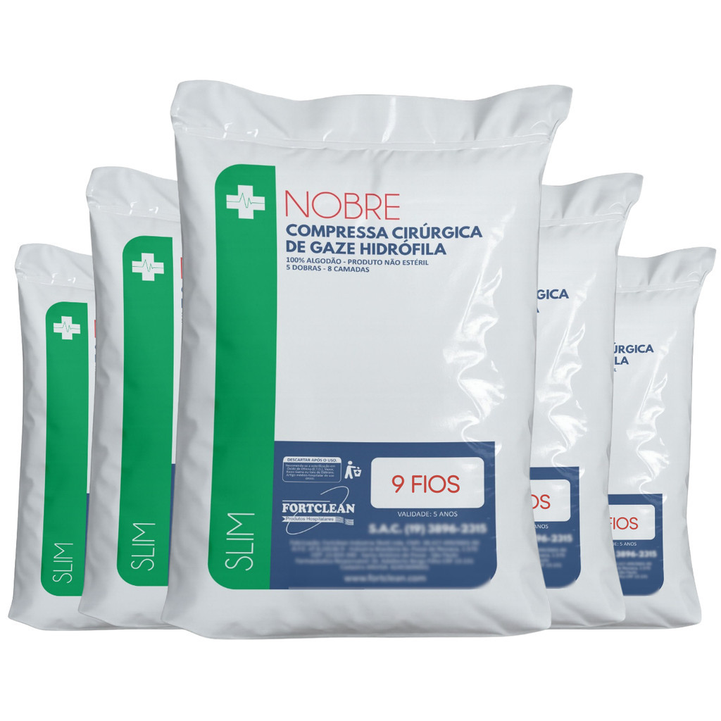 5x pacote de gaze compressas nobre slim 13 fios kit 240g por pacote não estéril algodanada com NF em Oferta na Shopee