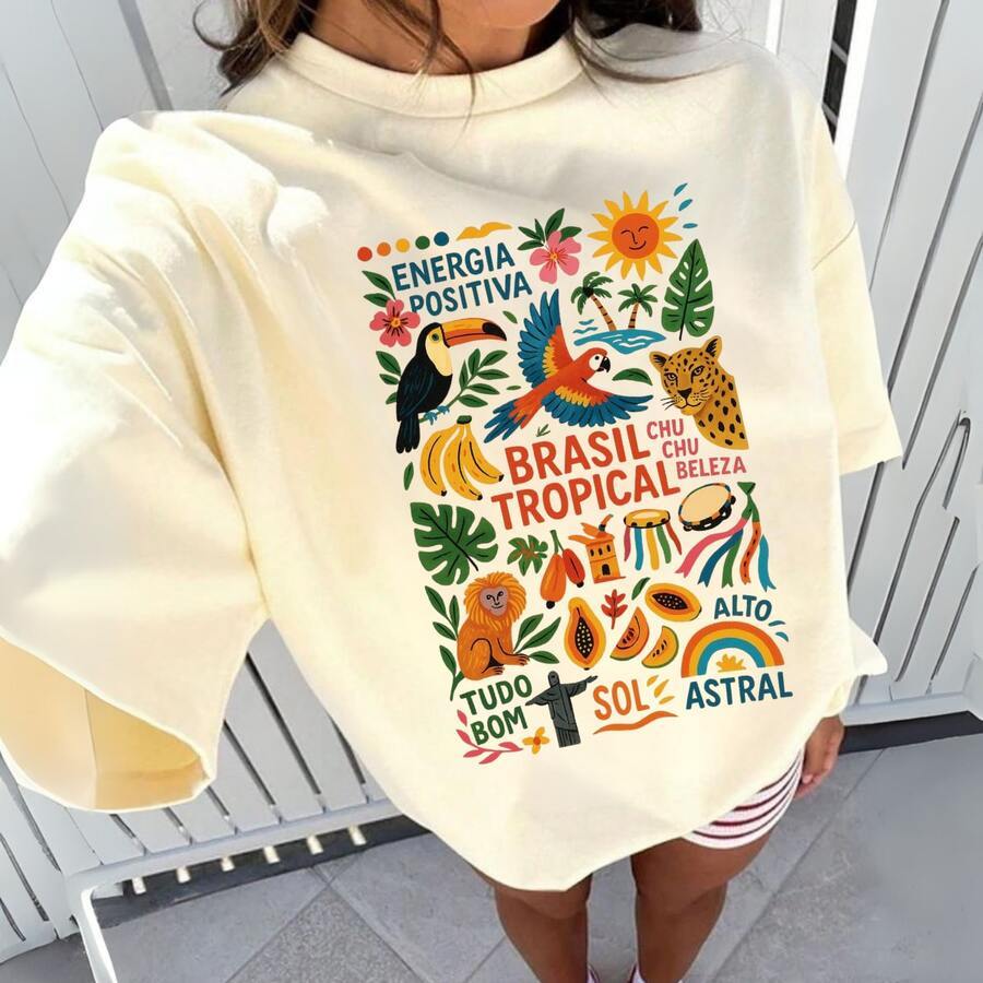 Blusa camiseta tshirt 100% algodão gola redonda estampa primavera verão tendencia em moda feminina inspiração