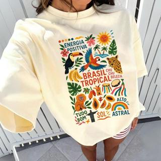 Blusa camiseta tshirt 100% algodão gola redonda estampa primavera verão tendencia em moda feminina inspiração em Oferta na Shopee