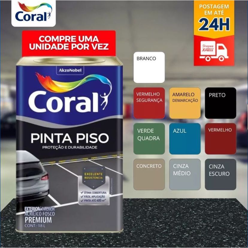 Tinta Acrílica Coral Pinta Piso 18l Cores Exterior Interior