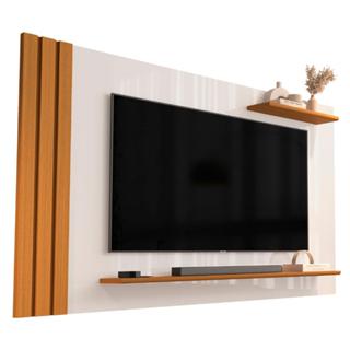 Painel Para TV Até 55 Polegadas Detalhe Ripado Com Prateleiras Aden Off White/Madeirado em Oferta na Shopee