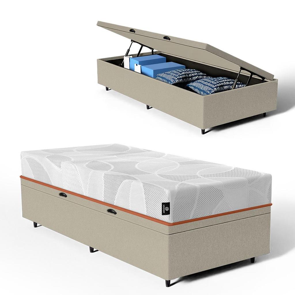 Cama Box Baú com Colchão Ortopédico de Espuma D33 a Vácuo Sonno Full - Lucas Home - Solteiro