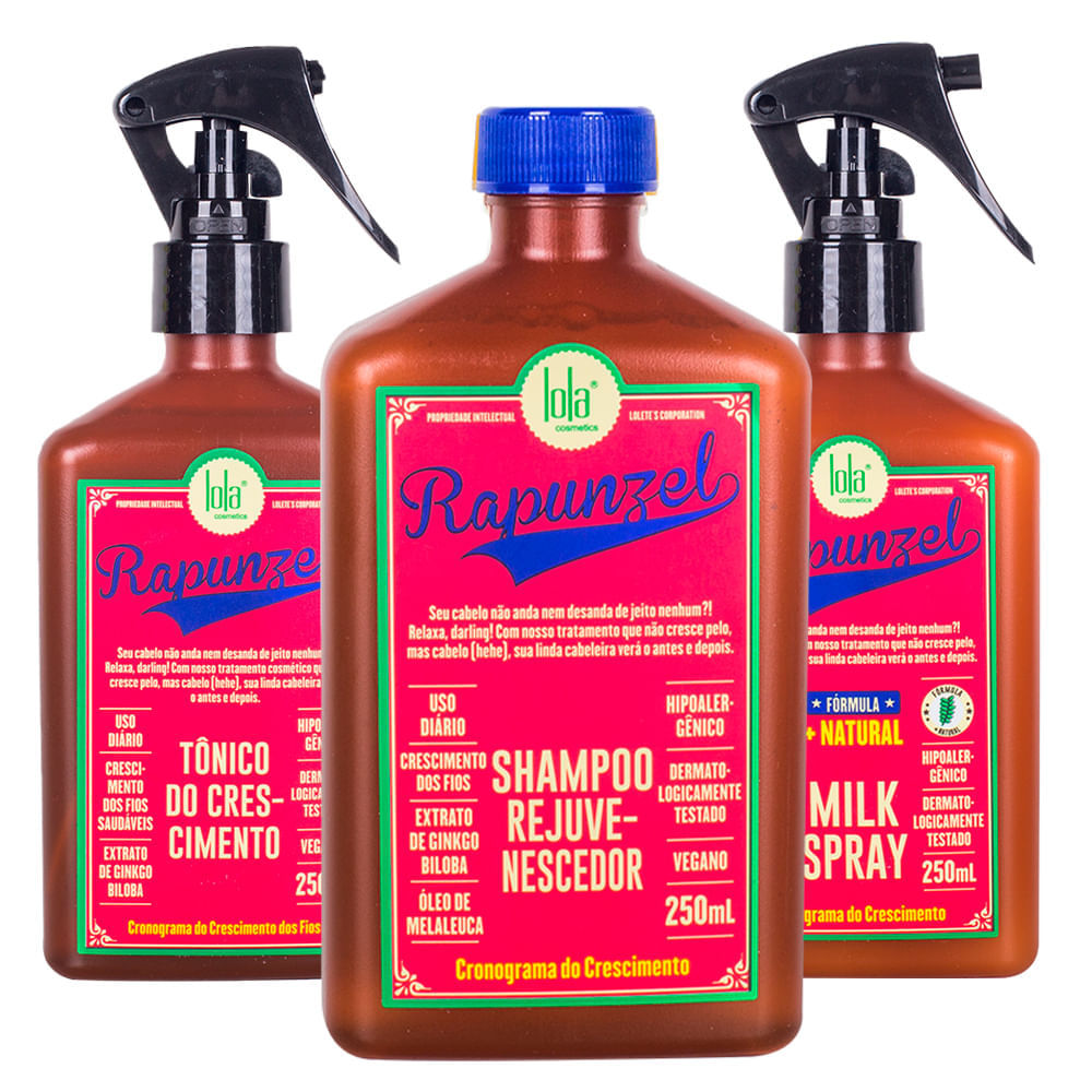 Kit Lola Cronogramama de Crescimento Rapunzel Shampoo, Spray Condicionador e Tônico Capilar em Oferta na Shopee