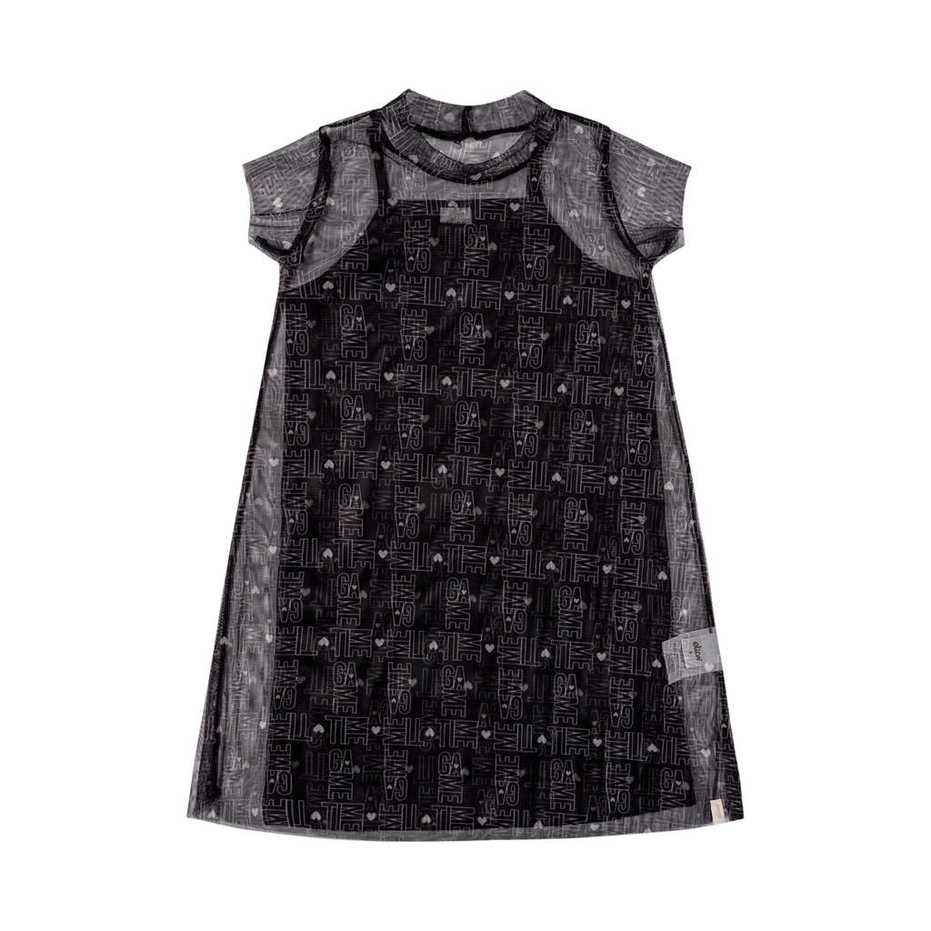 Vestido Infantil Menina Manga Curta Tule Elian Preto