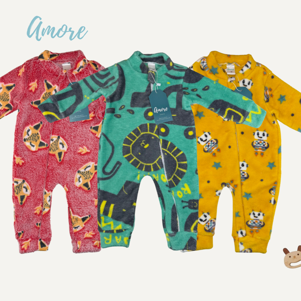 Macacão Bebê Amore Fleece Soft Premium Inverno com Zíper Menina Menino