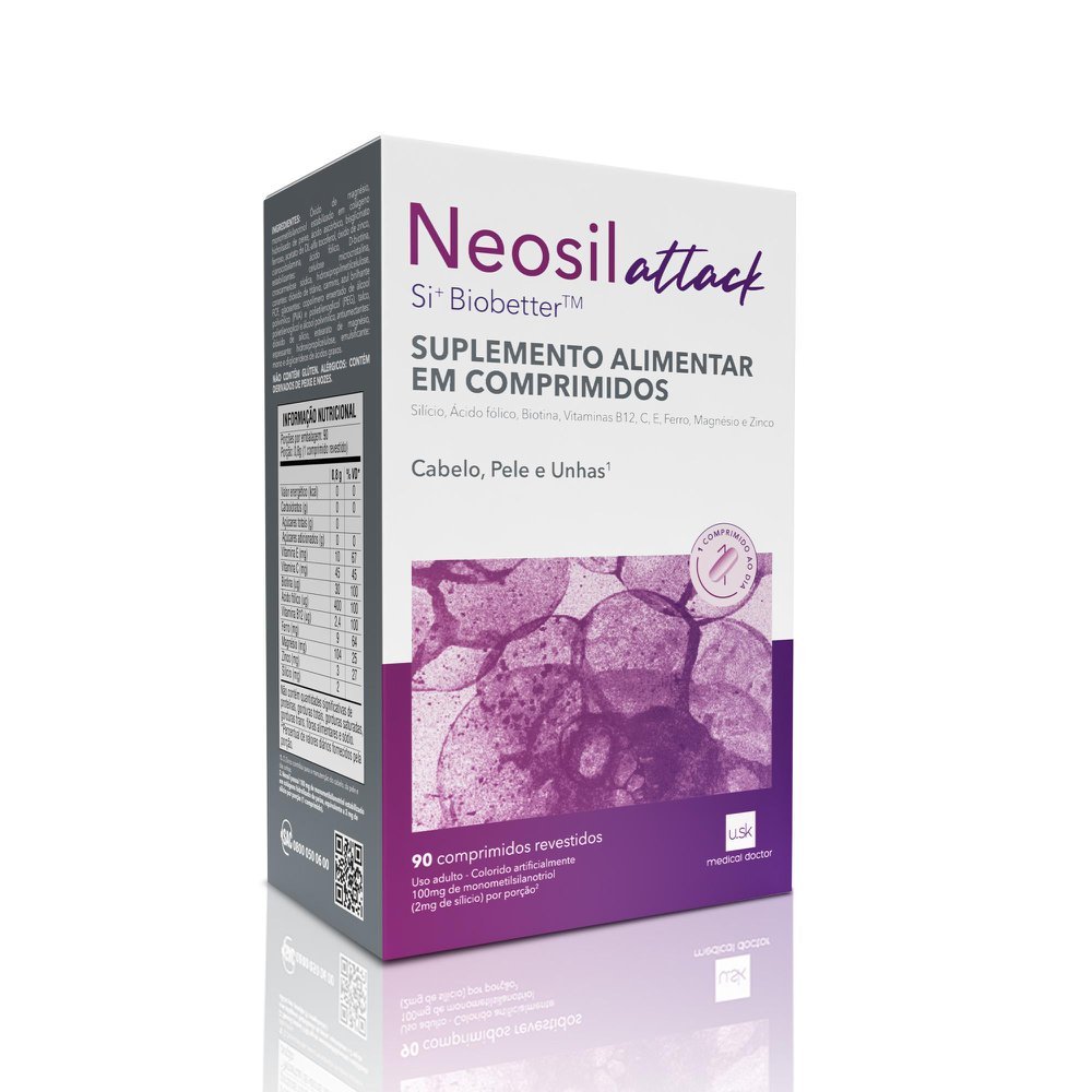 Neosil Attack Suplemento Alimentar para Cabelos, Unhas e Pele com 90 Comprimidos em Oferta na Shopee