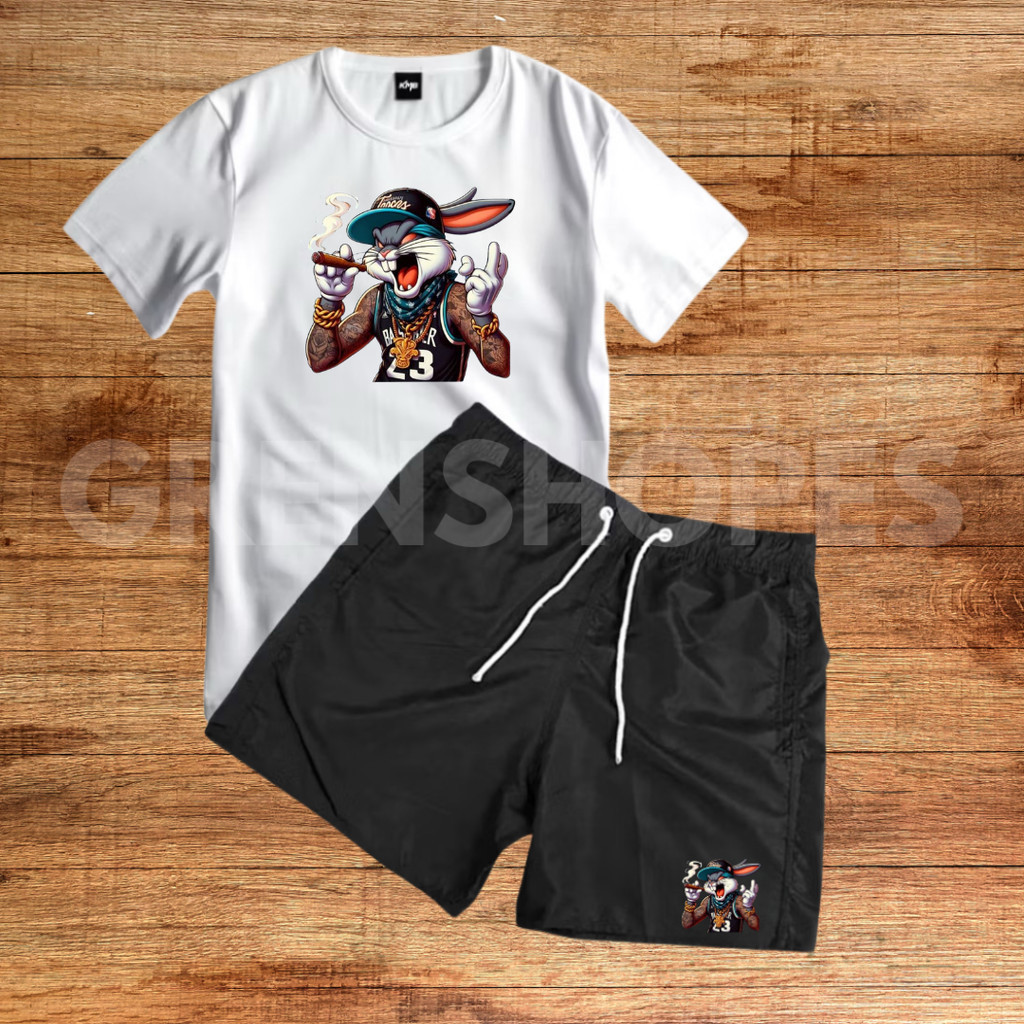 Conjunto Kit Camiseta E Bermuda Tectel + Relogio Estampa DTF Camisa Masculina Premium
