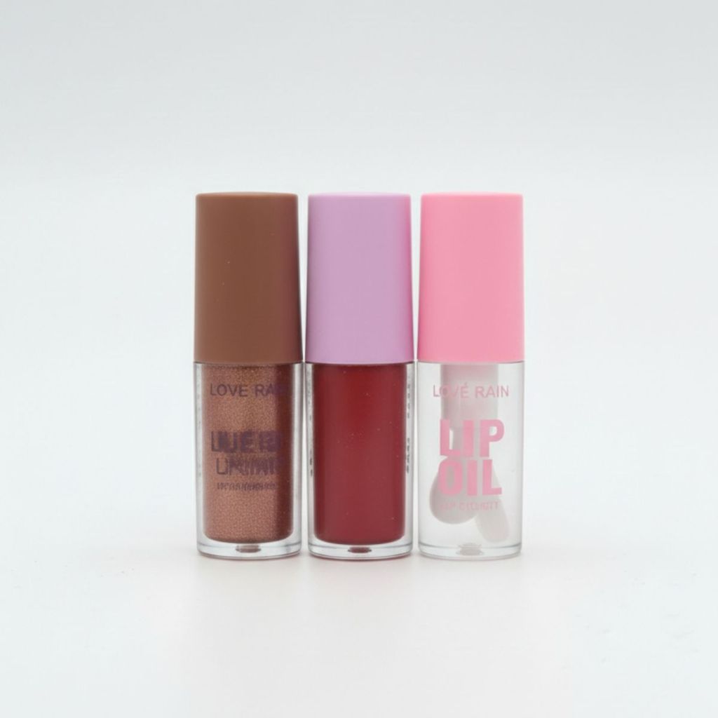 Kit Lip Combo Love Rain – Gloss Iluminador + Lip Tint + Lip Oil Hidratante 3 Unidades