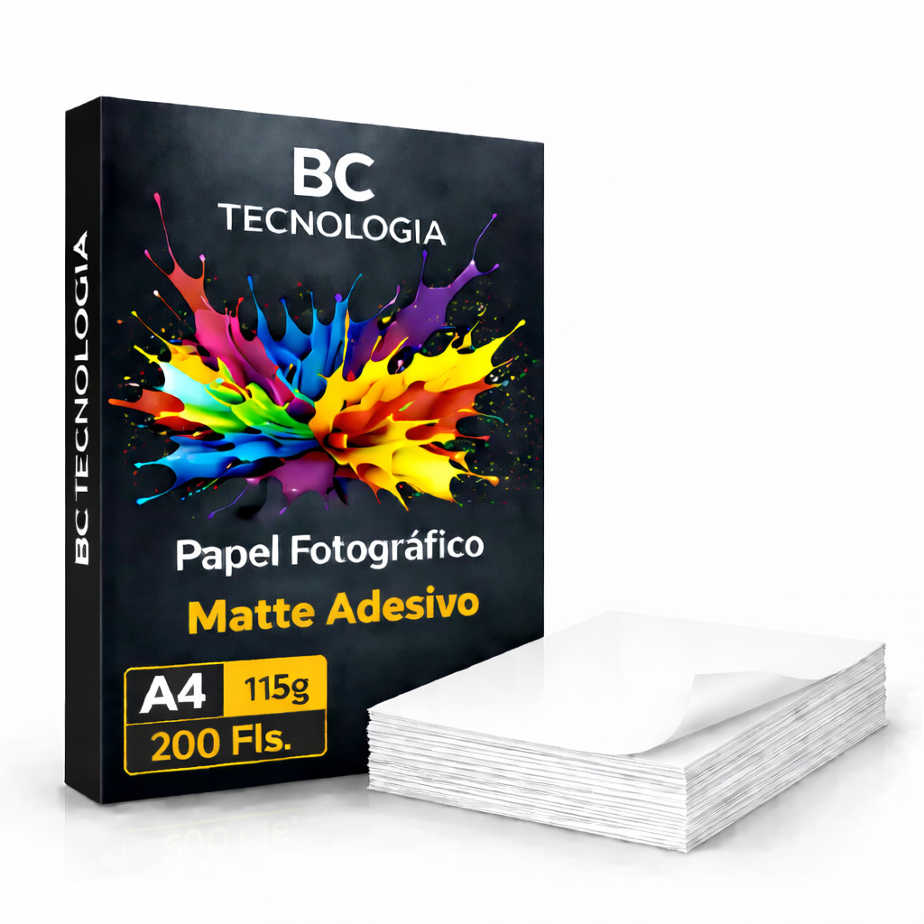 Papel Fotográfico Adesivo 115g A4 Matte Fosco Sem Brilho Prova Dágua 200 Folhas