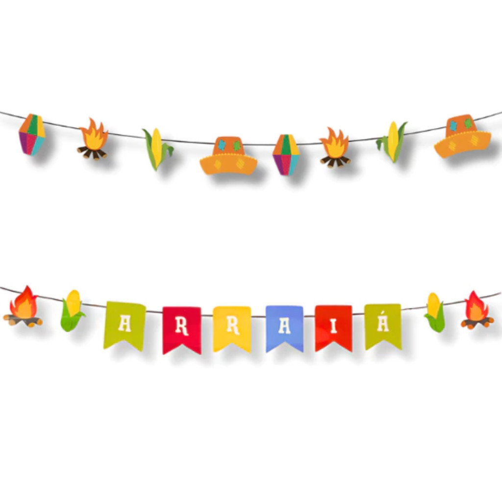 Faixa decorativa de parede festa junina decoração arraiá bandeirinha estampada comemoração