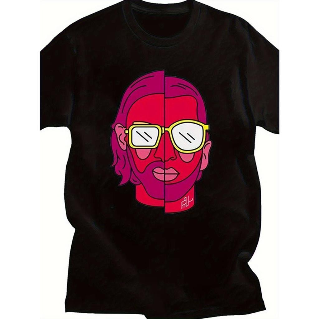 Camiseta Masculina PNL Le Monde Chico com Estampa do álbum - Preta com Detalhes em Rosa e Roxo, Corte Relaxado Manga Cur