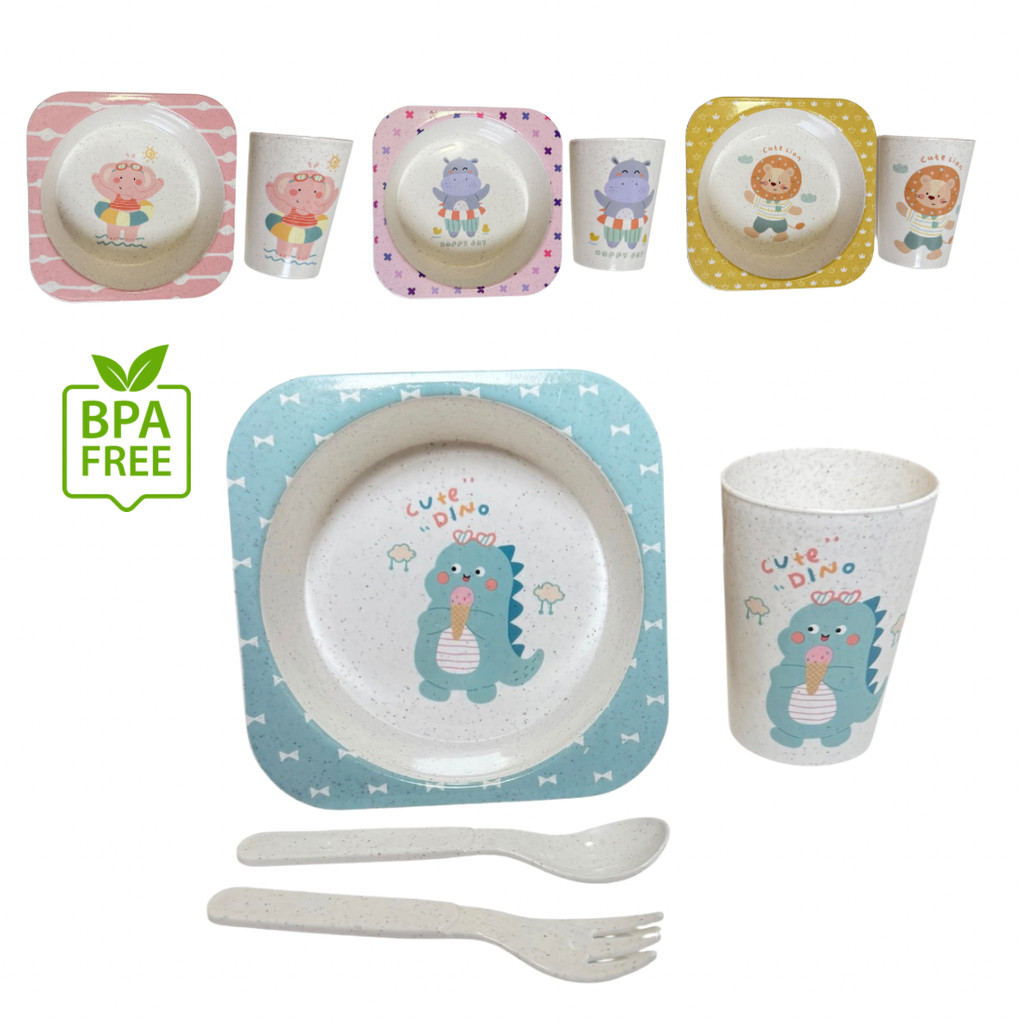 Conjunto Kit Infantil Alimentação 4 peças talheres copo prato P/ Bebê Criança BLW fofo Capivara