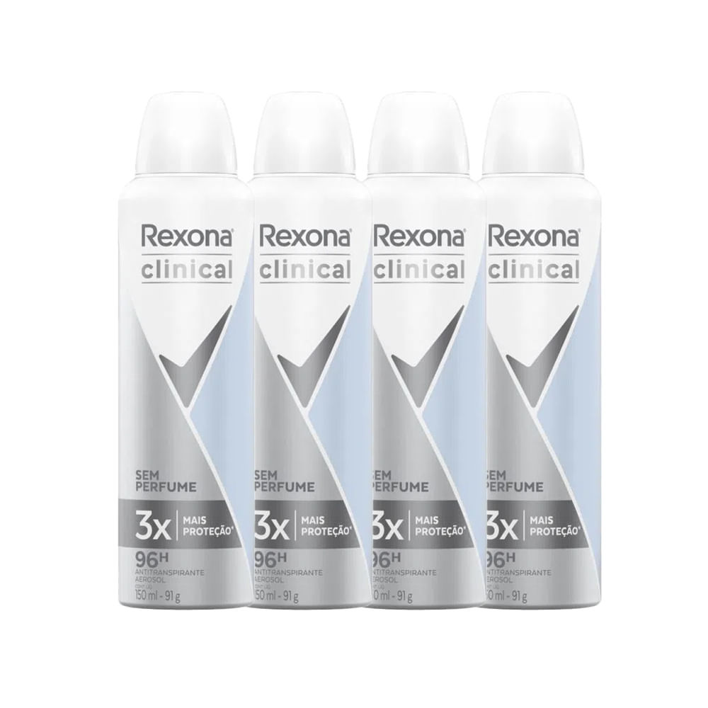 Kit Desodorante Antitranspirante Aerosol Rexona Clinical Sem Perfume 150ml - 4 Unidades em Oferta na Shopee
