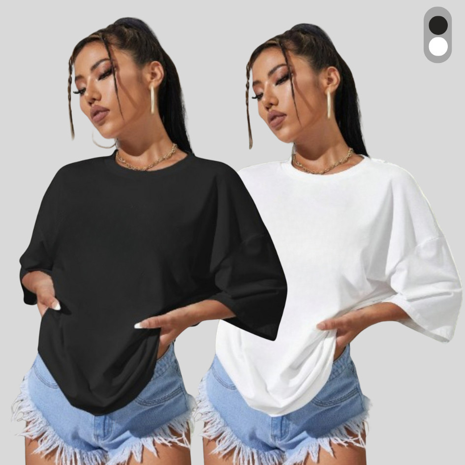 Kit 2 Camisetas Oversized Feminina Básica Lisa Algodão Gola Redonda Casual Treino Look Confortável