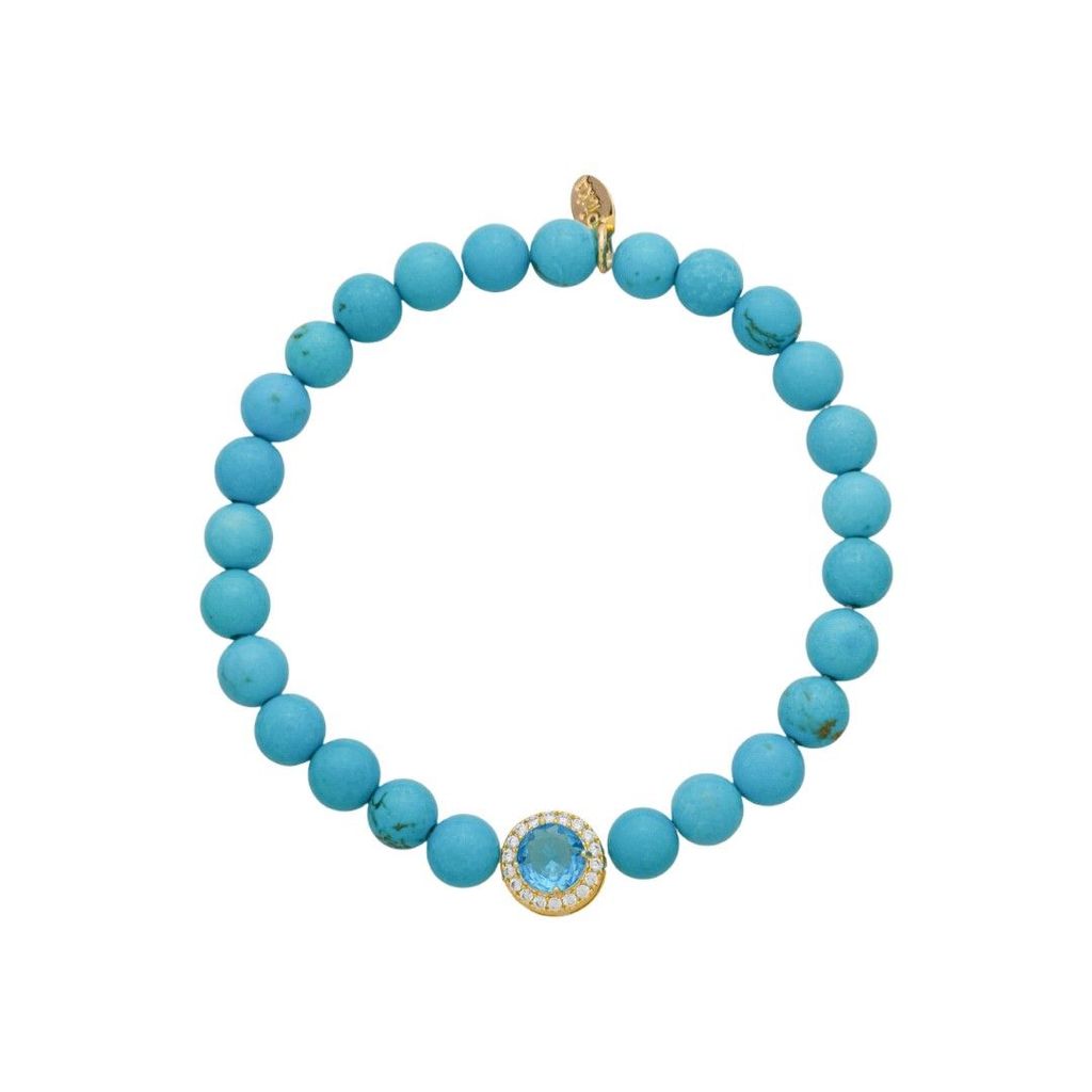 PULSEIRA NÁDIA HOWLITA TURQUESA ZIRCÔNIAS FOLHEADO A OURO 18K