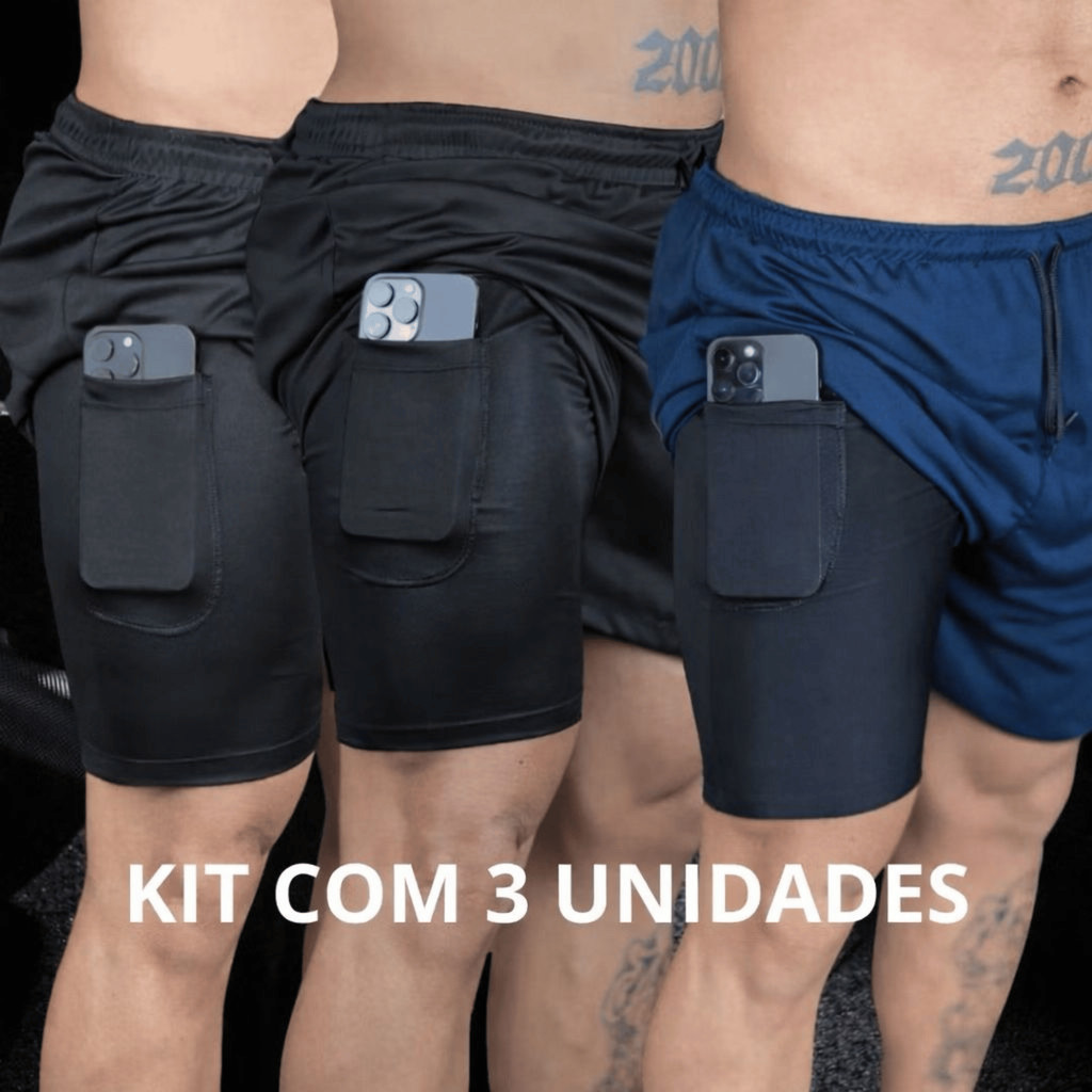 Kit 3 Bermuda Short 2 em 1 Masculino Academia Treino em Oferta na Shopee