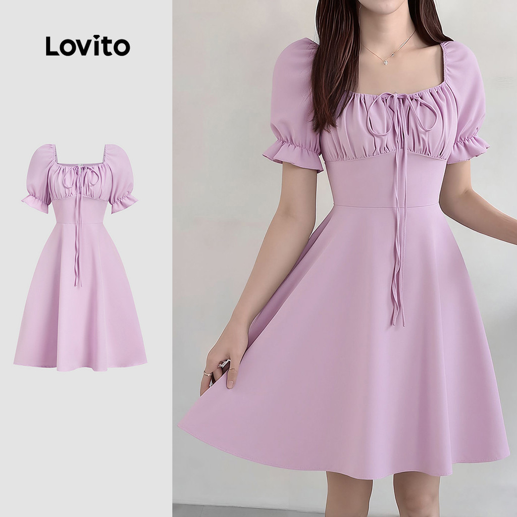 Lovito  Vestido Elegante Laço Primavera/verão Vestido Roxo para Mulheres L178ED2057 em Oferta na Shopee
