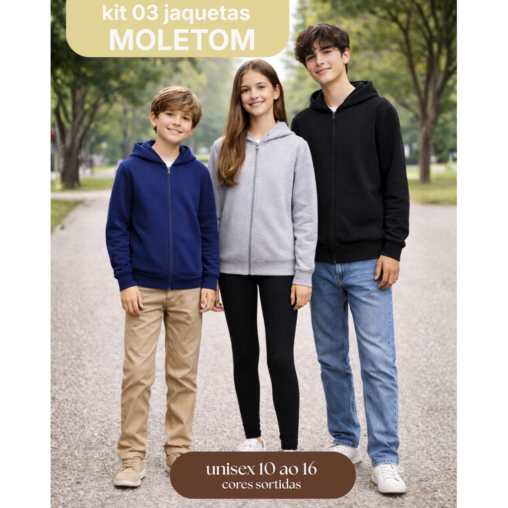 Kit 3 Blusas Jaqueta Moletom Flanelado unissex10 ao 16