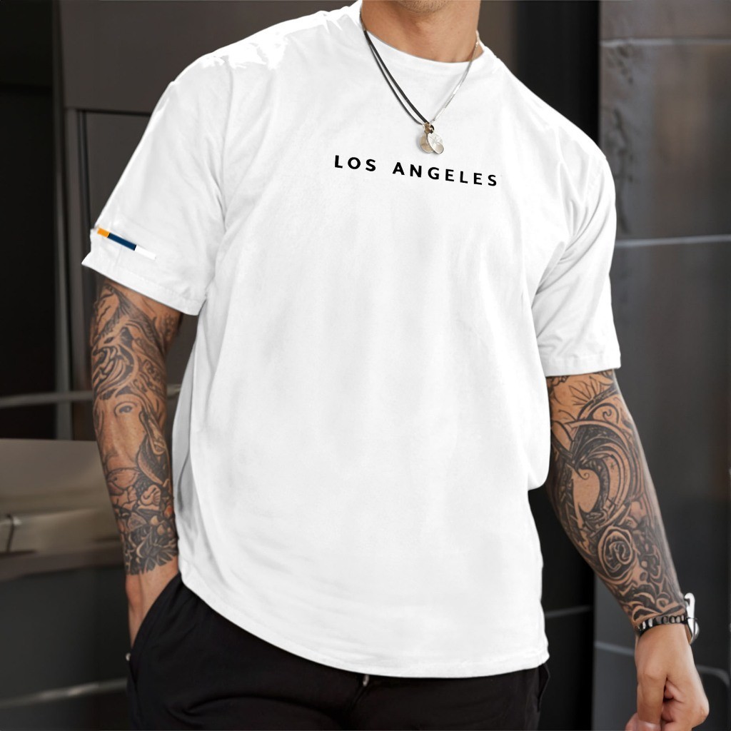 Camiseta Masculina Los Angeles Street Manga Detalhe Diverse Camisa 100% Algodão